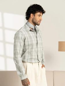 Camisas de Vestir de Algodón Premium para Hombre |   Corte Regular |   Casual a cuadros gris |   Camisa de Manga Corta con Cuello Camisero, Suave y Transpirable - Product Image 2