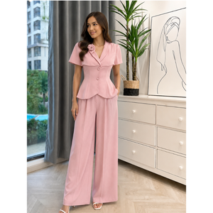 Ankle-Length Solid Design <b>Women's</b> Skirts 1pc/polybag <b>Women</b>’s Clothing <b>Set</b> with Floral-Lapel <b>Blazer</b> & Wide-Leg Trousers - Product Image 2