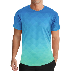 Camiseta de Manga Corta para Hombre, Cuello Redondo, Patrón Geométrico Degradado, Transpirable, Tejido de Punto, Corte Regular, Informal, Verde a Blanco, para Gimnasio - Product Image 3