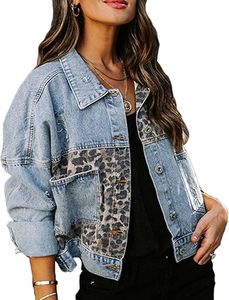 Women's Leopard Print <b>Denim</b> <b>Jacket</b> Casual Loose Fit Stonewashed Distressed Cotton Jean Coat Autumn Style - Product Image 4