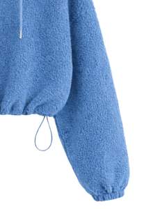 Sweat à capuche court en polaire texturée bleu ciel, quart de zip, ourlet ajustable avec cordon, streetwear décontracté, pull chaud pour homme, logo personnalisé - Product Image 6