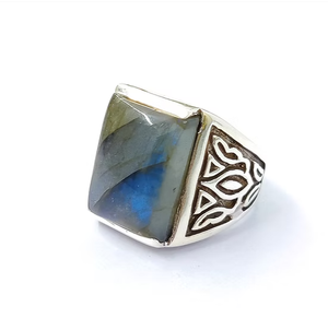 JAIPUR SILVER 9.8 Grams 925 Silver <b>Labradorite</b> <b>Ring</b> Vintage Rectangle Shape Unisex Everyday Wear Gift Jewelry For Any Occasion - Product Image 2