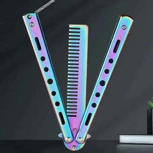 Peine de Acero Inoxidable Plegable 1 Unidad, Peine Tipo Mariposa de Acero Inoxidable, Herramienta de Peluquería para Barba y Bigote - Product Image 4