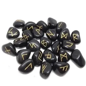Ensemble de runes en obsidienne noire |   Pierres gravées et polies |   Runes Elder Futhark |   Cadeau de divination - Product Image 4