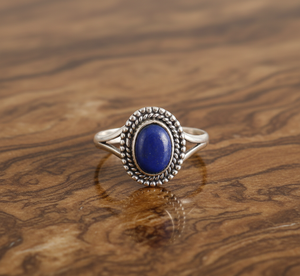 Anillo Clásico de Plata de Ley 925 para Mujer con Lapislázuli en Engaste de Bisel, Oxidado, Sin Níquel, Sin Plomo, para Fiesta - Product Image 5