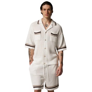 Camisa de punto a rayas para hombre, manga corta, con botones, informal, de verano, tejido de punto, OEM, venta al por mayor, suministro personalizado - Product Image 6