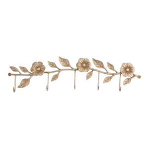 Perchero Doble de Pared con Diseño Floral, Estilo Shabby Chic, Color Blanco Antiguo, Decorativo, de Hierro Fundido, para Sombreros y Batas - Product Image 4
