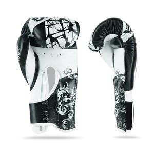 Gants de boxe en cuir blanc et noir avec fermeture Velcro pour adultes, équipement d'entraînement - Product Image 5