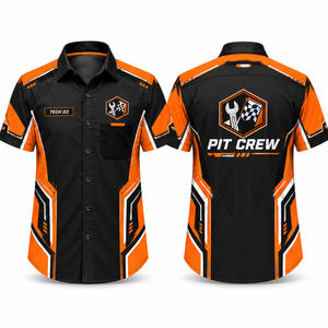 Uniforme d'équipe personnalisé pour adultes, chemise de course pour équipe de pit stop, manches courtes, coton imprimé, vêtements de travail pour mécaniciens de course, boutonnée, respirante - Product Image 4
