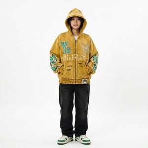 Winter Acid Wash Heavyweight Zipper <b>Hoodie</b> Regular Fit No <b>String</b> Vintage Washed Double Layer Streetwear Jacket - Product Image 1