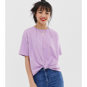 T-shirt ample à col rond pour femme, couleur unie, manches courtes, jersey tricoté en coton, style printemps-été - Product Image 2