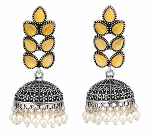 Indian Bohemian Floral Teardrop Brass Antique <b>Silver</b> Plated Yellow Onyx Statement Drop <b>Earrings</b> for Women Wholesale Supplier - Product Image 1