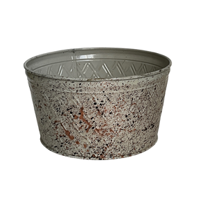 Round Metal Flower Pot <b>Tray</b> with Diamond Pattern Galvanized Finish Retro Style for Indoor Outdoor Use - Product Image 1