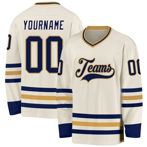 Maillot de hockey personnalisé OMMIZ INDUSTRY bleu marine-ancien or, le plus vendu en gros - Product Image 1
