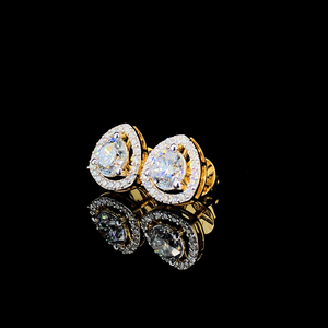 Pendientes de Diamantes Redondos con Corte Brillante para Mujer, Clásicos con Halo, Oro Sólido de 9K, Lujosos y Modernos, Chapados en Rodio - Product Image 3