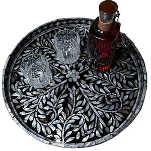 Bandeja para servir de nácar de primera calidad hecha a mano, bandeja para el hogar con incrustaciones ecológicas - Product Image 6