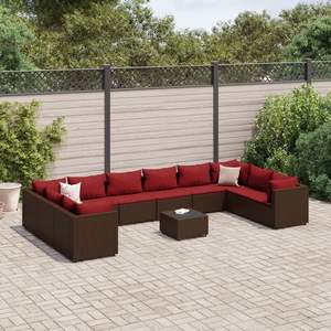 Conjunto de Muebles de Jardín de 11 Piezas, Resistentes a los Rayos UV, de Ratán Sintético Marrón - Product Image 1