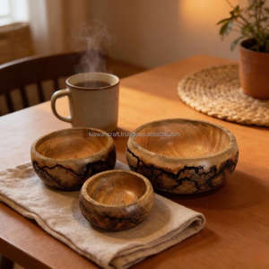 Juego de Tazones de Madera Hechos a Mano con Acabado Fractal Quemado, Estilo Rústico, Bohemio y Campestre - Product Image 2