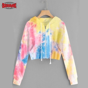 Women Teens Girls Hoodies Tie Dye Printing Cropped Hoodies Long Sleeve Short Sweatshirt Streetwear Female Hoody Pullovers - Product Image 4