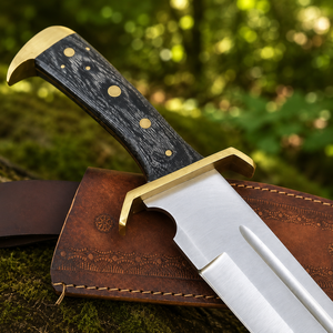 Couteau Bowie Rambo en acier Damas de qualité supérieure, fait main, avec garde en laiton, manche en bois et cor, étui en cuir, couteau Bowie d'extérieur - Product Image 3