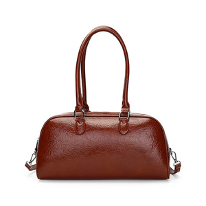 Classic Women's <b>bowling</b> Handbag PU Leather Zipper Closure Two Handles Removable Strap Saffiano Pattern Daily Use - Product Image 2