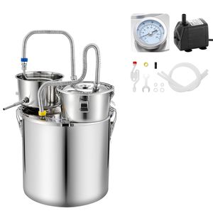 เครื่องกลั่นแอลกอฮอล์ 8 แกลลอน 30 ลิตร พร้อมถัง Thumper Keg เทอร์โมมิเตอร์แบบสองสเกล และปั๊มน้ำ ชุดอุปกรณ์กลั่นสุราสำหรับใช้ในบ้าน - Product Image 1