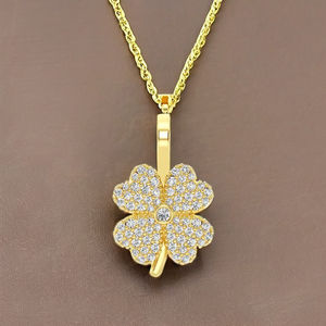 Collier pendentif de luxe unisexe Hip Hop en or massif 10K avec diamant de laboratoire, forme trèfle à quatre feuilles, plaqué rhodium, cadeau pour fête - Product Image 1