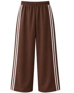 Manufacturer Custom Brown Wide Leg Track <b>Pants</b> With White Side Stripes Women Casual Loose Fit Elastic Waist Streetwear Trousers - Product Image 2