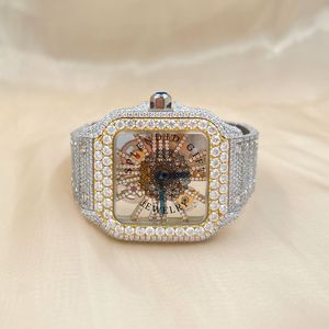 Montre de luxe pour homme, cadran carré serti de diamants, quartz, bracelet en argent moissanite, analogique, cristal saphir, cadran de 28 mm, fermoir papillon, ETA - Product Image 4