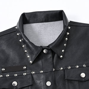 Gilet en cuir pour homme, style motard, col montant, avec rivets, couleur unie, longueur standard, vêtement d'extérieur d'automne, professionnel - Product Image 5
