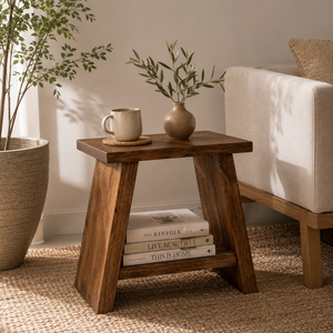 Banco Multiusos de Madera Maciza con Estante Inferior, Soporte Lateral de Madera Natural para Decoración del Hogar Contemporáneo - Product Image 1