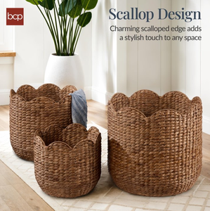 Artex HaiNam Natural Water Hyacinth Storage Baskets Set <b>Rustic</b> Style Multi-Purpose Neatening Organizers Eco-Friendly Living Room - Product Image 3