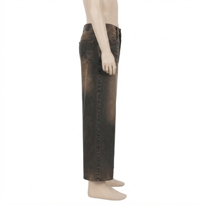 <b>Men's</b> Stonewashed Denim <b>Wide</b> <b>Leg</b> Pants High Waist Loose Fit Casual Autumn Cotton <b>Jeans</b> - Product Image 2