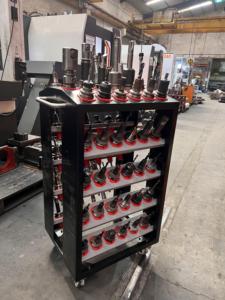 Industrial <b>Tool</b> Trolley For VMC And CNC Machines | <b>Tool</b> Storage Trolley | <b>Tool</b> <b>Holder</b> Trolley With Red <b>Tool</b> <b>Holders</b> On Wheels - Product Image 4