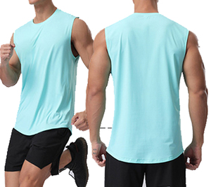 Men's Navy <b>Blue</b> Cotton Tank <b>Top</b> O-Neck Sleeveless Knitted Solid Casual Muscle <b>Vest</b> Wear - Product Image 3