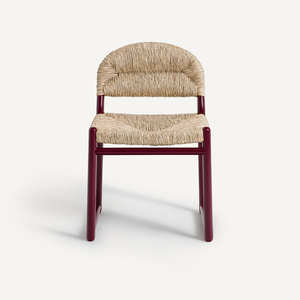 Chaise de salle à manger en rotin faite à la main, écologique, avec structure en osier naturel, dossier en canne et pieds rouges - Product Image 4