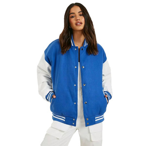 Veste universitaire bleue pour femme, manches longues, col boutonné contrastant, tenue d'automne, longueur normale, motif uni, tissu tissé - Product Image 1