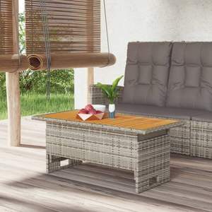 Table de jardin en bois d'acacia massif gris avec structure en acier thermolaqué et rotin PE, mobilier d'extérieur - Product Image 1