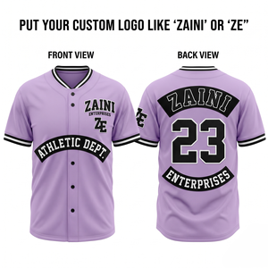 Maillot de baseball homme en polyester interlock 180 GSM de qualité supérieure, lavande, noir, blanc, avec bordure côtelée et logo personnalisé en sergé, pour tenue d'équipe - Product Image 1