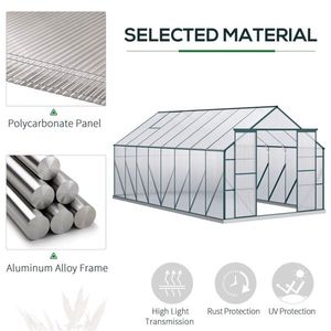 Serre Moderne en Aluminium 16FT X 8FT avec Verre Trempé et Polycarbonate pour Culture Hydroponique, Utilisation en Jardin, Options Bois, Acier, Plastique - Product Image 5
