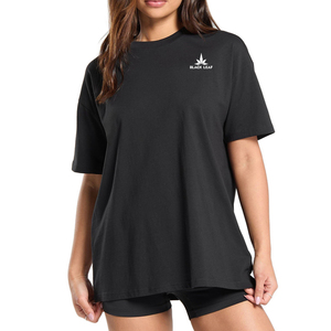 เสื้อยืดออกกำลังกายผู้หญิง Black Leaf ทรงหลวม คอกลม แขนสั้น ผ้าฝ้าย 100% ระบายอากาศได้ดี ซับเหงื่อ เหมาะสำหรับเล่นกีฬาและฟิตเนส - Product Image 4