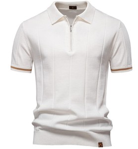 Men's Knitted Short Sleeve Half Zip <b>Polo</b> Shirt Solid Color Casual Design Green with <b>Orange</b> Trim - Product Image 4