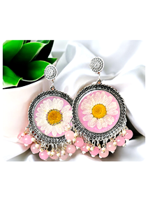 Pendientes Jhumka de Resina Epoxi con Flores Secas, Metal Plateado, Hechos a Mano, Estilo Boho Floral, Regalo de Aniversario para Mujer - Product Image 2