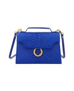 Bolso Bandolera de Cuero Genuino Azul con Patrón de Cocodrilo, Correa Desmontable, Impermeable, Gran Capacidad para Mujer - Product Image 1