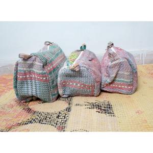 Indian Kantha Hand Block Print Cotton Cosmetic Bag Set with Tassel Zipper Closure Vintage Style-Women's Travel Makeup Pouch - Product Image 2