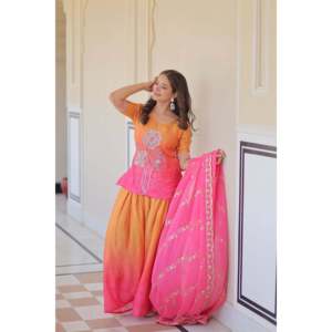Ensemble palazzo brodé en lin avec dupatta en soie pour femmes - Product Image 6