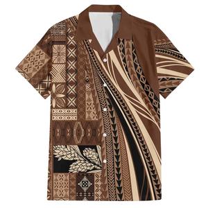 Chemise traditionnelle pour homme style île avec motif Siapo de Samoa, chemise hawaïenne à motif Siapo culturel polynésien - Product Image 6