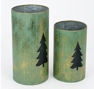 Portavelas Cilíndricos de Metal Verde con Recorte de Árbol, Decoración Navideña para el Hogar, Faroles de Metal Duraderos - Product Image 2