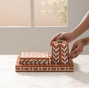 Ensemble de brûleurs d'encens en bois de la meilleure qualité avec plateau, incrustation artisanale en nacre et résine, porte-encens, artisanat, exportation mondiale - Product Image 1
