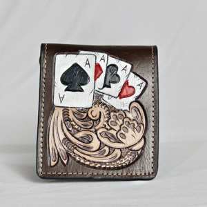 Cartera de Cuero Genuino de Diseño Premium con Grabado de Ases, Estilo Vintage, Cierre Plegable, para Uso Diario, Cartera Corta - Product Image 2